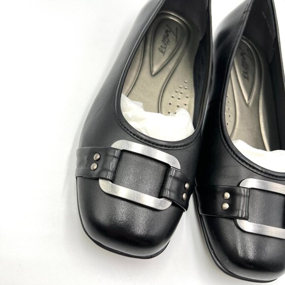 7.5W 7.5 WIDE WIDTH‎ Trotters Womens Sizzle Black Leather Ballet Flats Shoes - Picture 3 of 12